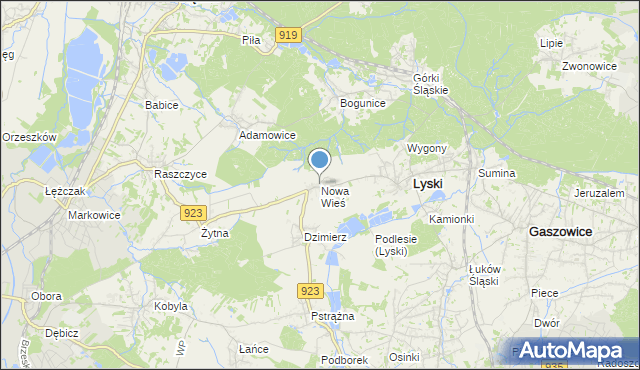 mapa Nowa Wieś, Nowa Wieś gmina Lyski na mapie Targeo